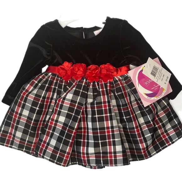 Red White Black Plaids Girls' Short Sleeve Dress A-Line One-Piece Dress